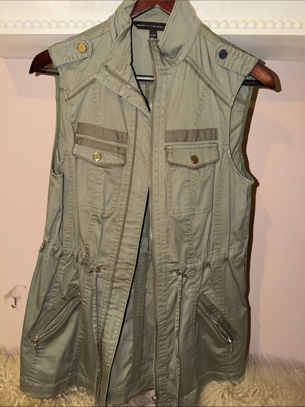 White House Black Market Olive Utility Vest with Gold Hardware